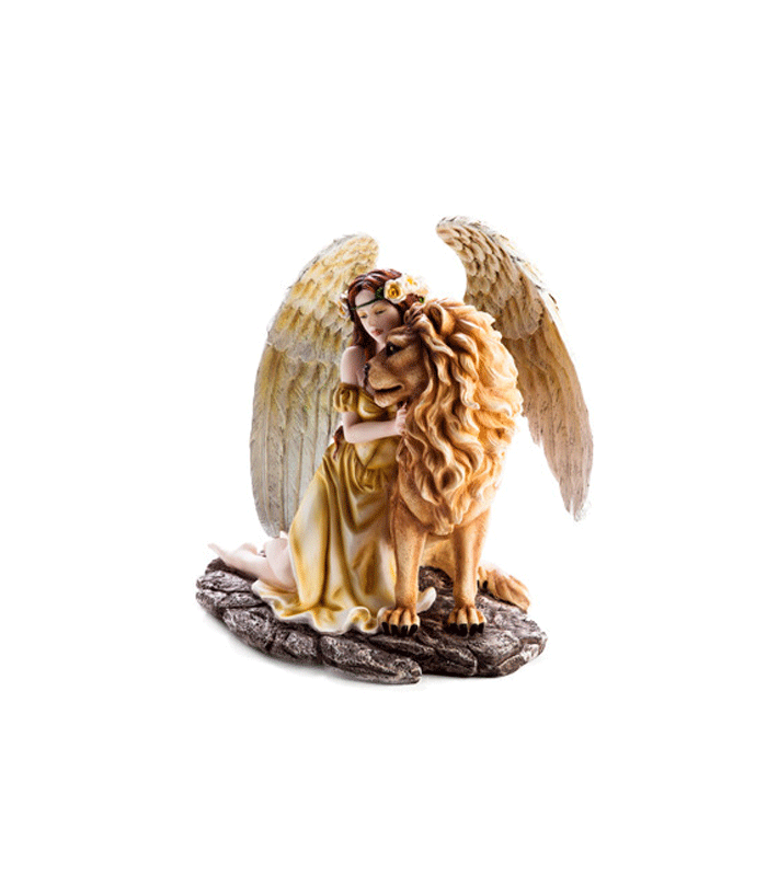 Fantasy Angel Figurine - Large Yellow Angel with Lion