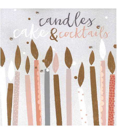 Blush Greeting Card with Gems – Candles, Cake and Cocktails