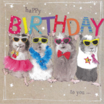 Birthday Card - 4 Birthday Party Mouses with - Happy Birthday to You...