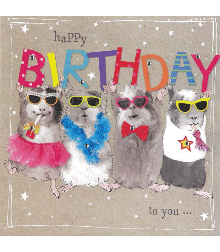 Birthday Card - 4 Birthday Party Mouses with - Happy Birthday to You...