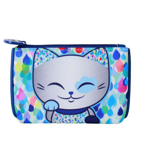 Mani The Lucky Cat – Coin Purse – Sliver and Blue (Cat 025)