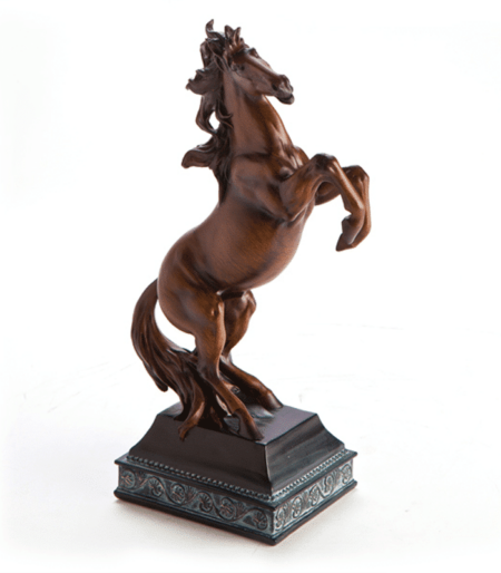 Traditional Wood Look Rearing Horse Figurine