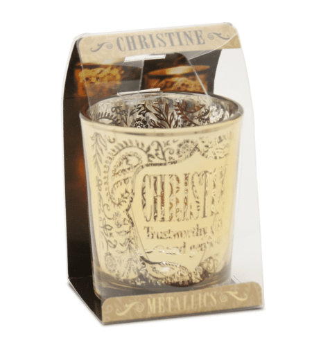 Metallics Personalised Candle Pot with Name Meaning – Christine