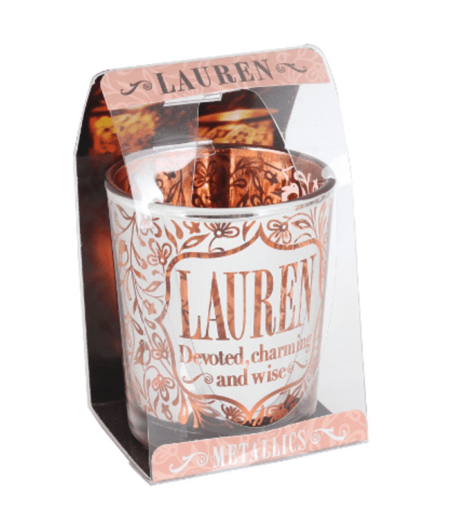 Metallics Personalised Candle Pot with Name Meaning – Lauren