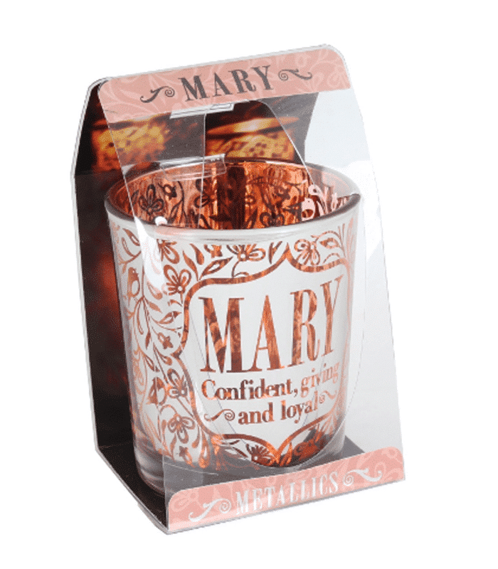 Metallics Personalised Candle Pot with Name Meaning – Mary