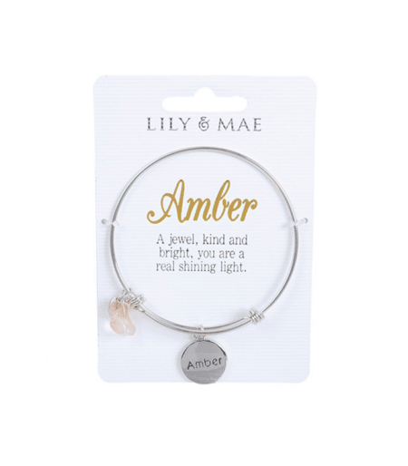 Personalised Bangle with Silver Charm – Amber
