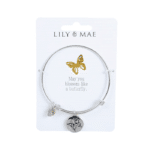 Personalised Bangle with Silver Charm – Butterfly Motif