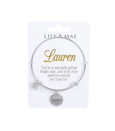 Personalised Bangle with Silver Charm – Lauren