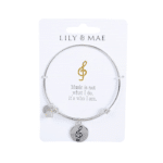 Personalised Bangle with Silver Charm – Music Motif