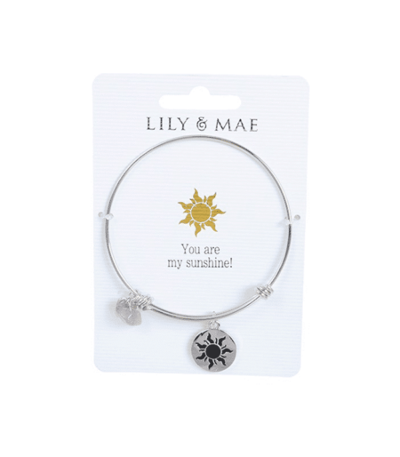 Personalised Bangle with Silver Charm – Sunshine Motif