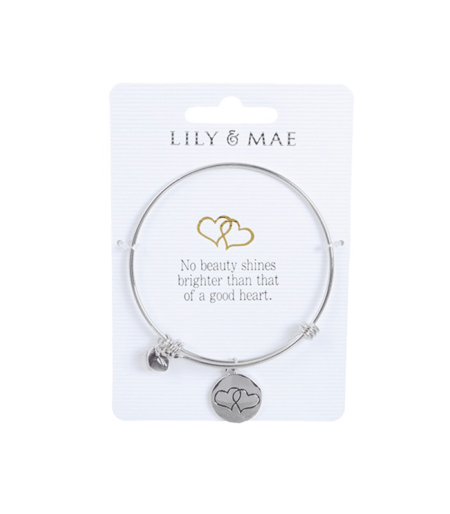 Personalised Bangle with Silver Charm – Twin Hearts Motif