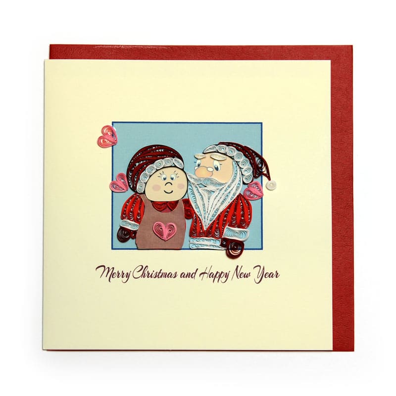 Christmas Quilling Handcrafted Card Mrs and Mr Santa Claus