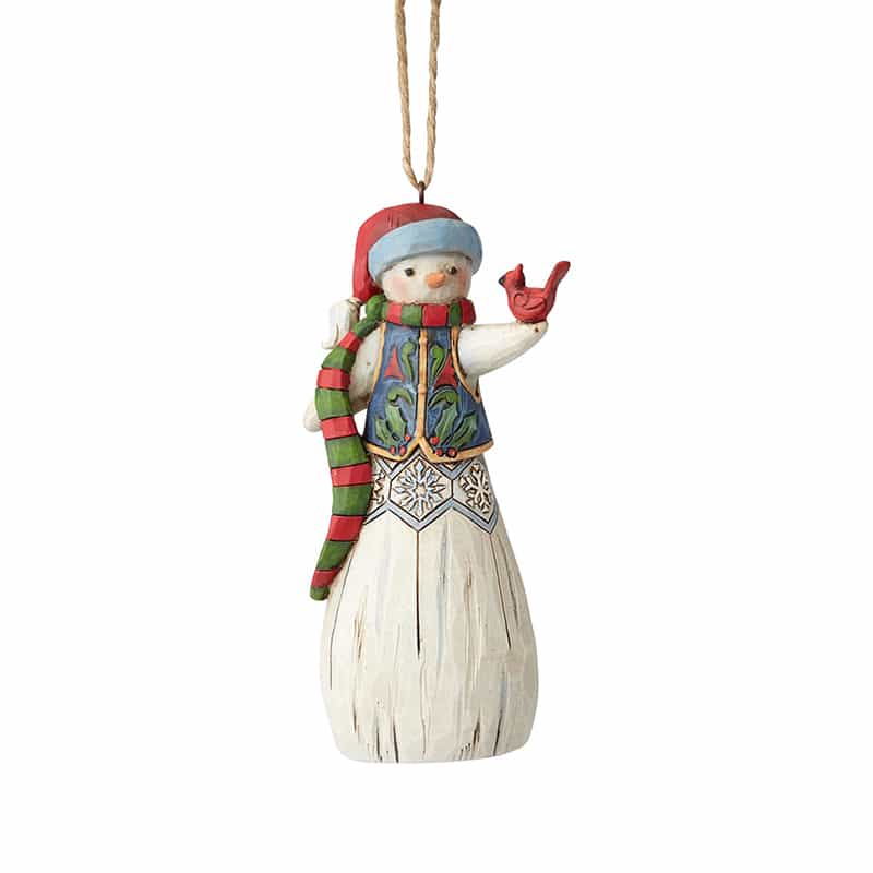 Jim Shore Heartwood Creek Folklore Snowman With Cardinal Hanging Ornament