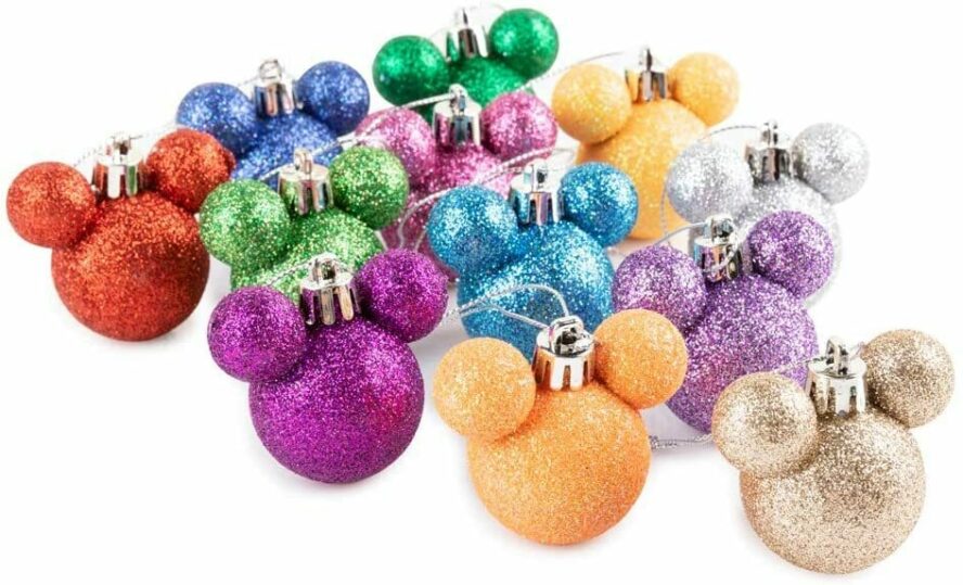 Disney Christmas Rainbow Glitter Baubles Set Of 12