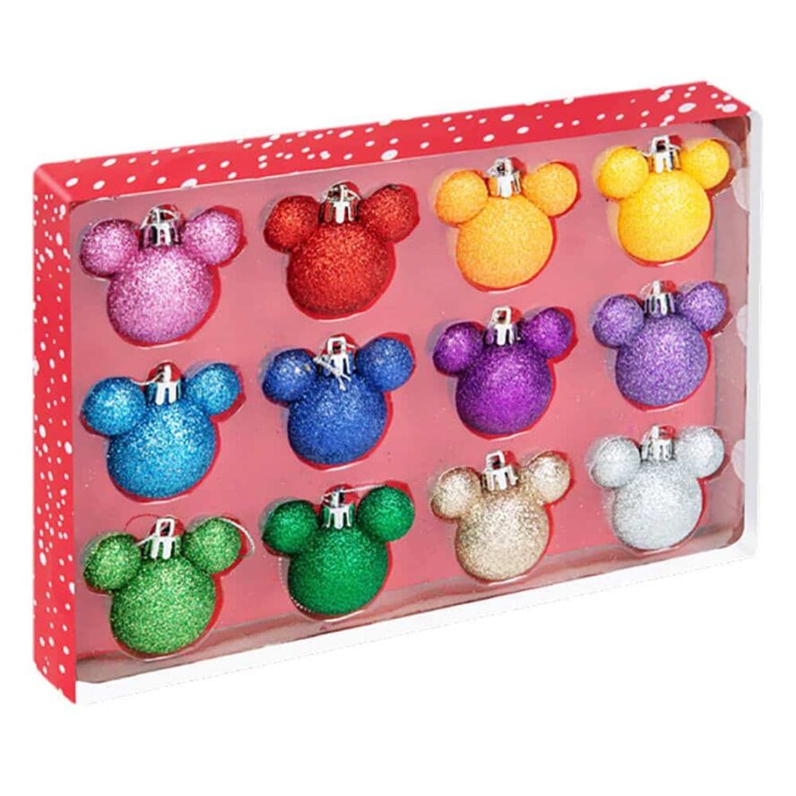 Disney Christmas Rainbow Glitter Baubles Set Of 12
